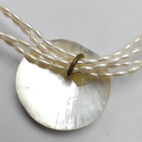 Vintage MOP Abalone Pearl Necklace Clip-On Earrings Set With Rhinestone Accents - Picture 6 of 9